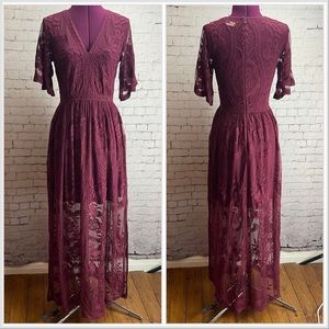 Altar’d State size small marionette dress wine colored lace maxi dress